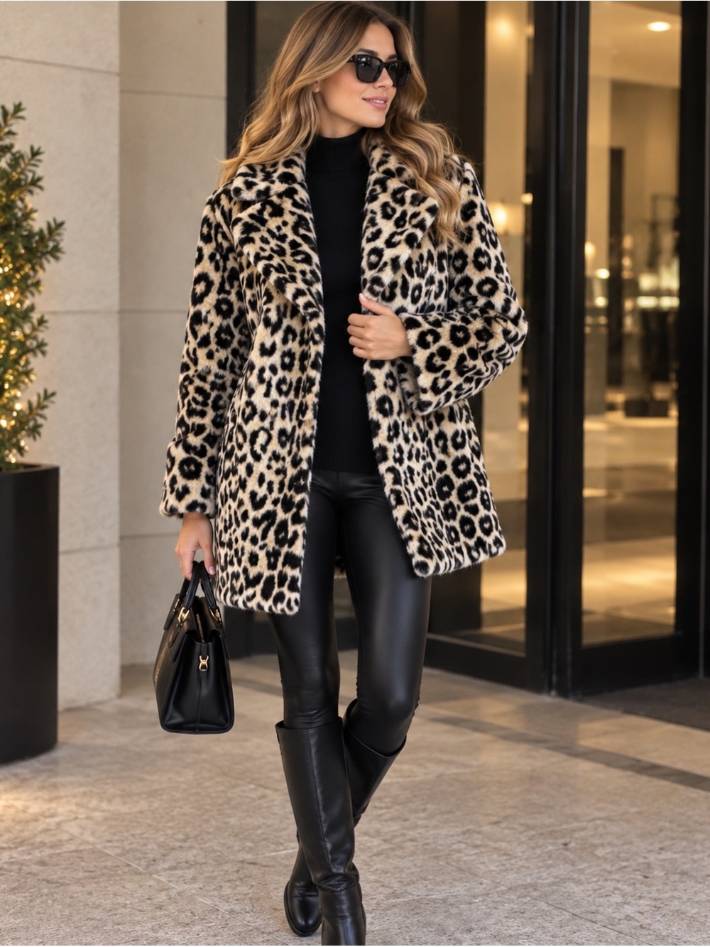 GUESS Leopard Print Faux Fur Statement Coat Size S